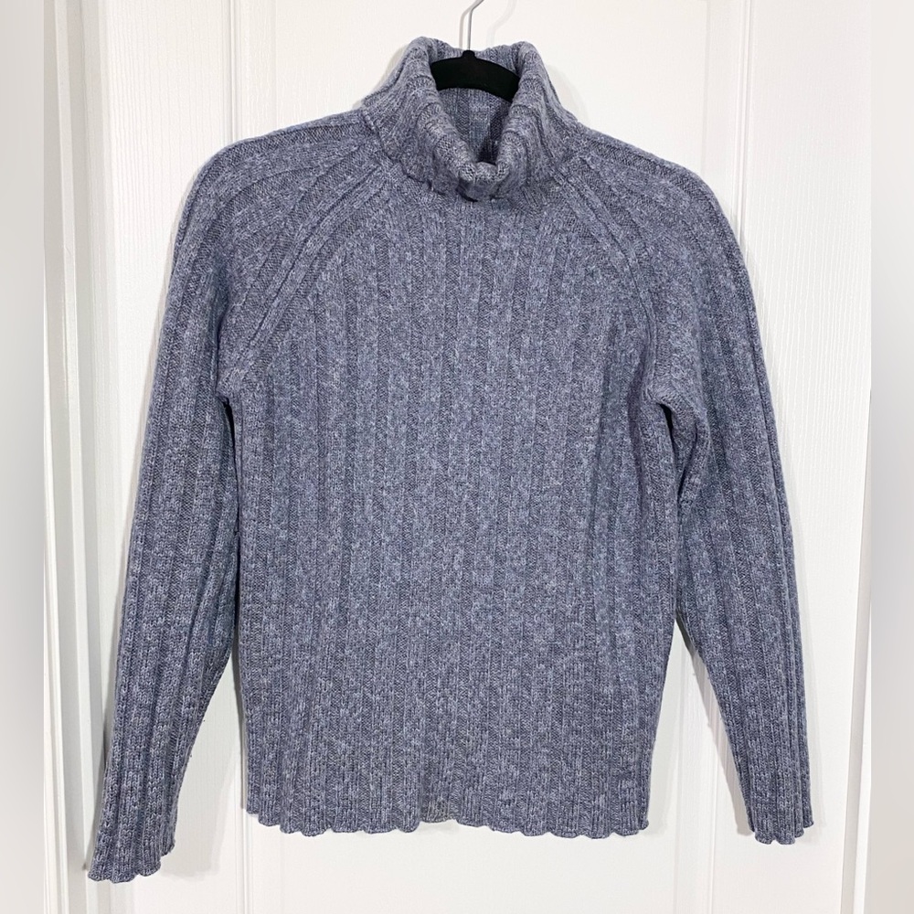 90s Banana Republic Merino Wool Turtleneck Sweater HONG KONG Made Vintage Blue M